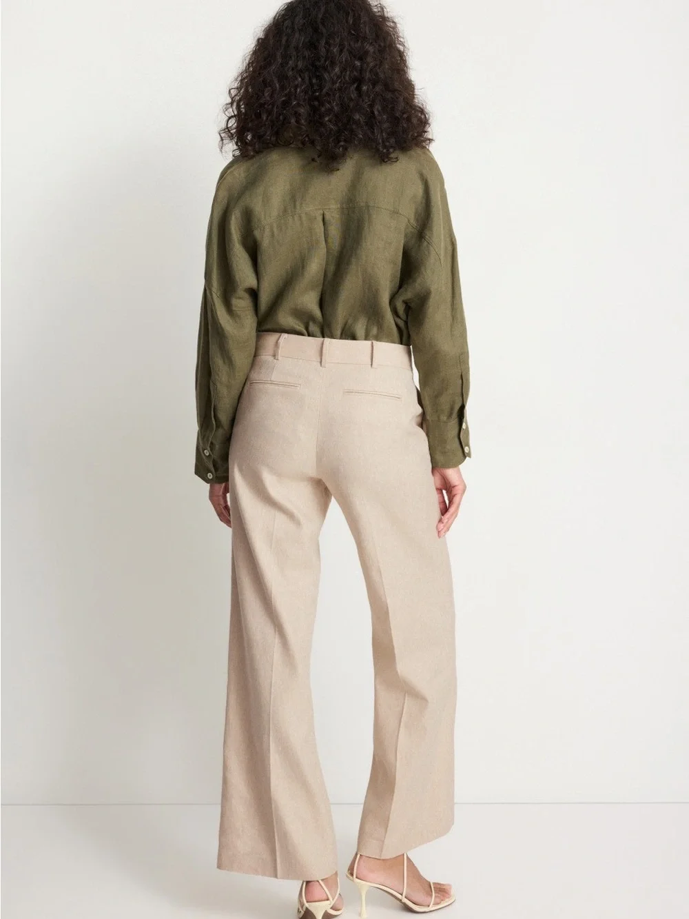 Wide-Leg High-Rise Trousers in Light Beige - Picture 3 of 9